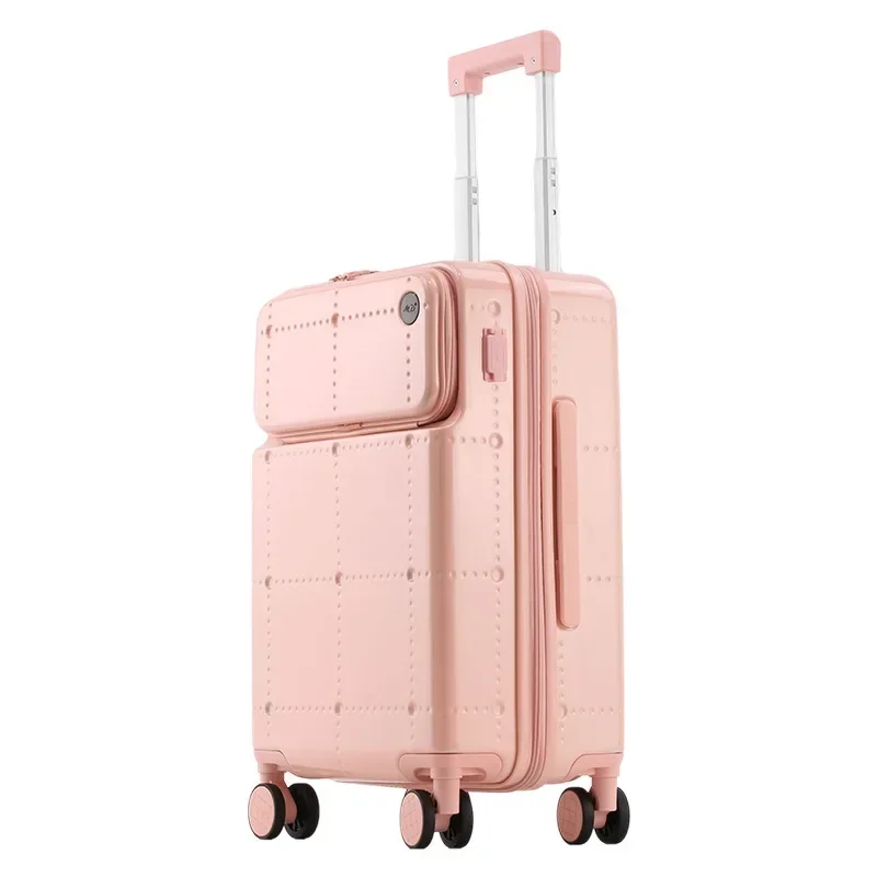 Luggage Front Open with Cup Holder USB Charging Port Portable Universal Wheel Suitcase Boarding Code Case 20 inch chassis