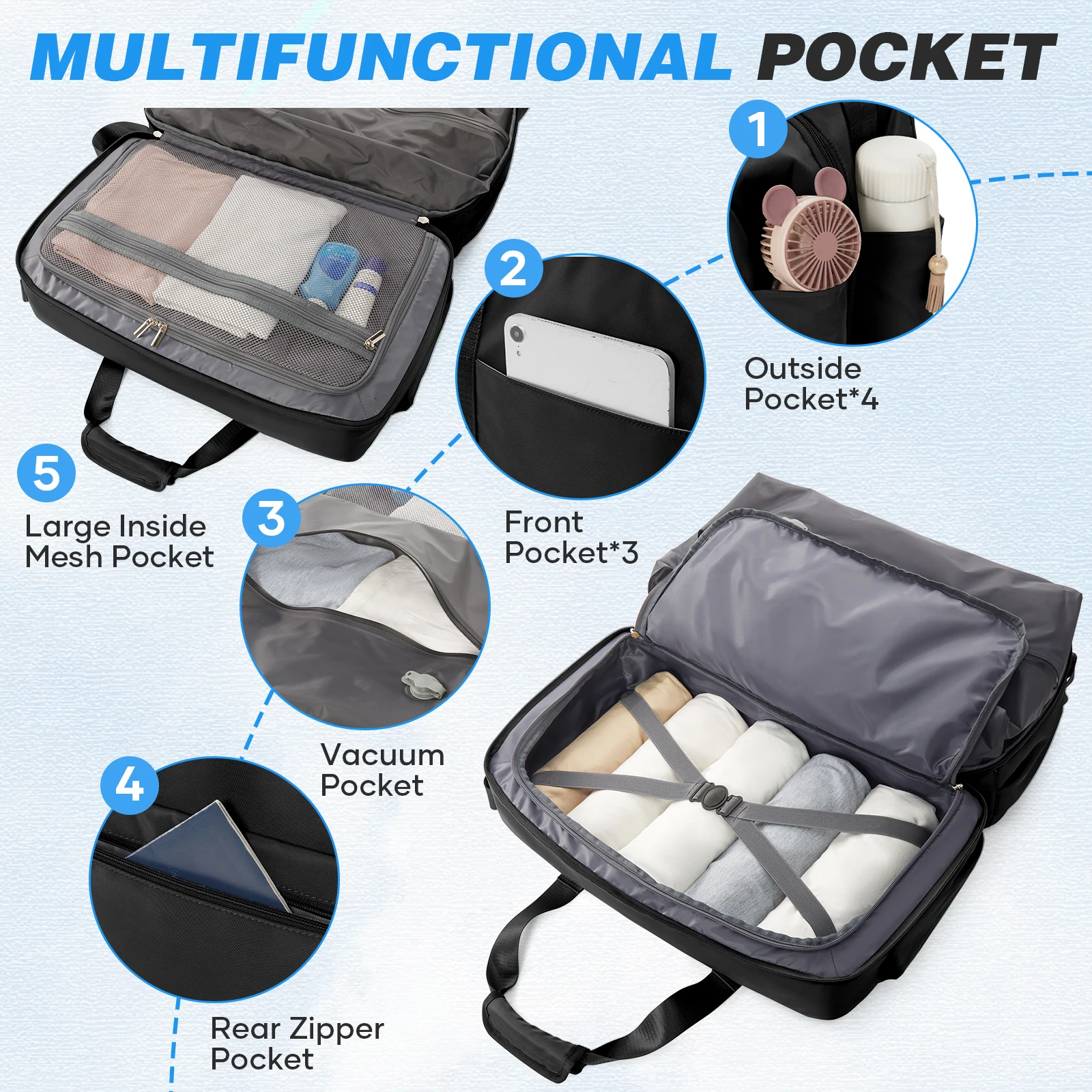 Cabin Plane Travel Bags Vacuum Compression Airbag with Pump Cabin Bags, Women Men Large Capacity Vacuum Bag for Clothing Weekend