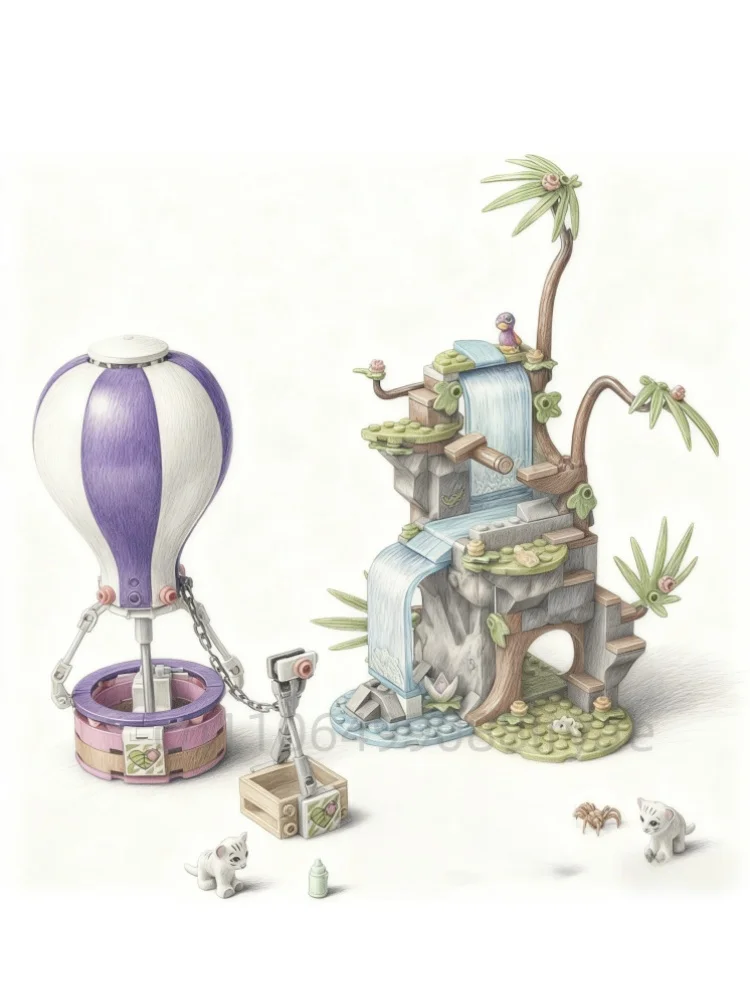 2025 nuevo globo de aire caliente rescate de la selva chica montaje de bloques de construcción juguetes para niños decoración navideña bloques de construcción