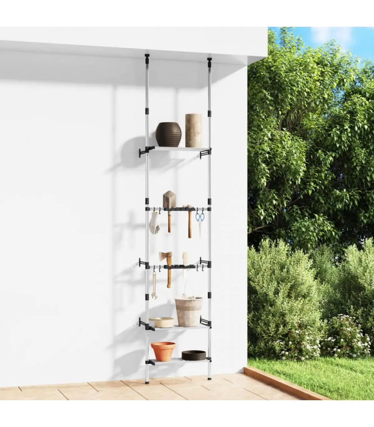 Storage containers garden shelf telescopic 3 shelves aluminum silver