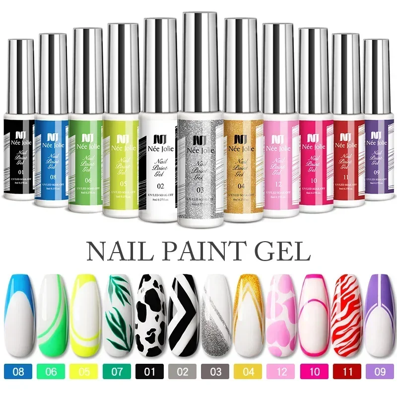 

8ml Liner Nail Gel Polish 12Colors Black White French Pull Line Painting Gel For UV Nail Supplies Vernis Nails Art