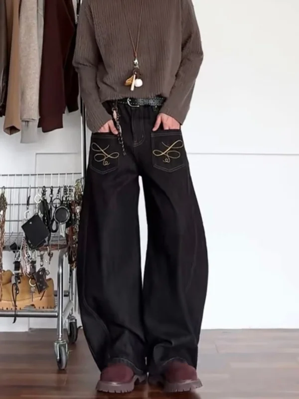 

Джинсы TANGZ STUDIO с американской вышивкой, оригинальный дизайн, мужские, широкие, свободные, из хлопка и полиэстера, для весеннего сезона