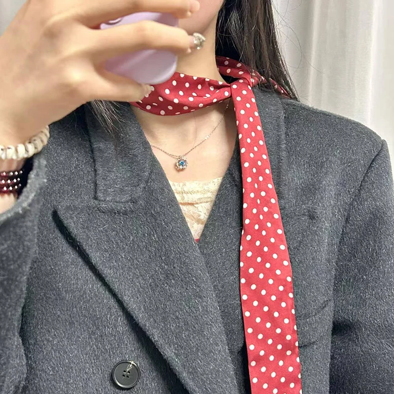 200CM Dot Pattern Long Women Scarf Fashion Female Belt Skinny Head Scarves for Lady Silk Scarf Tie Bag Ribbons Neck Kerchief