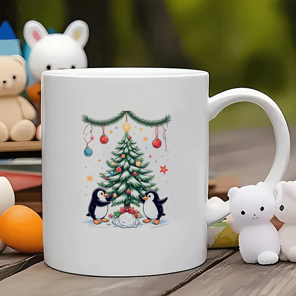 

11oz Cup + Christmas Tree Penguin Snowman Illustration Perfect Christmas Gift Kids Water Cup Family Office Coffee Cup