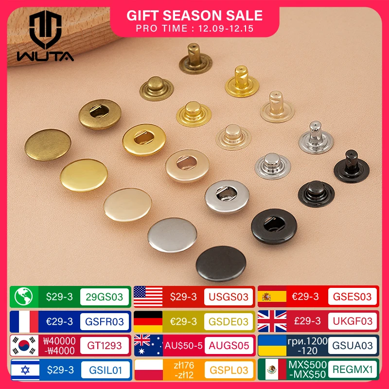 WUTA 20set Solid Brass Snap Buttons Snap Fasteners Kit Metal Press Studs DIY Craft Accessories for Leather,Clothes,Jackets,Bags