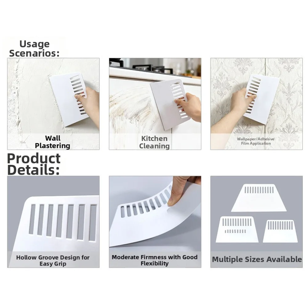 

PP Plastic Scraper Set of 3 with Trapezoidal Design and Rounded Edges for Use on Putty Glue and Decorative Materials
