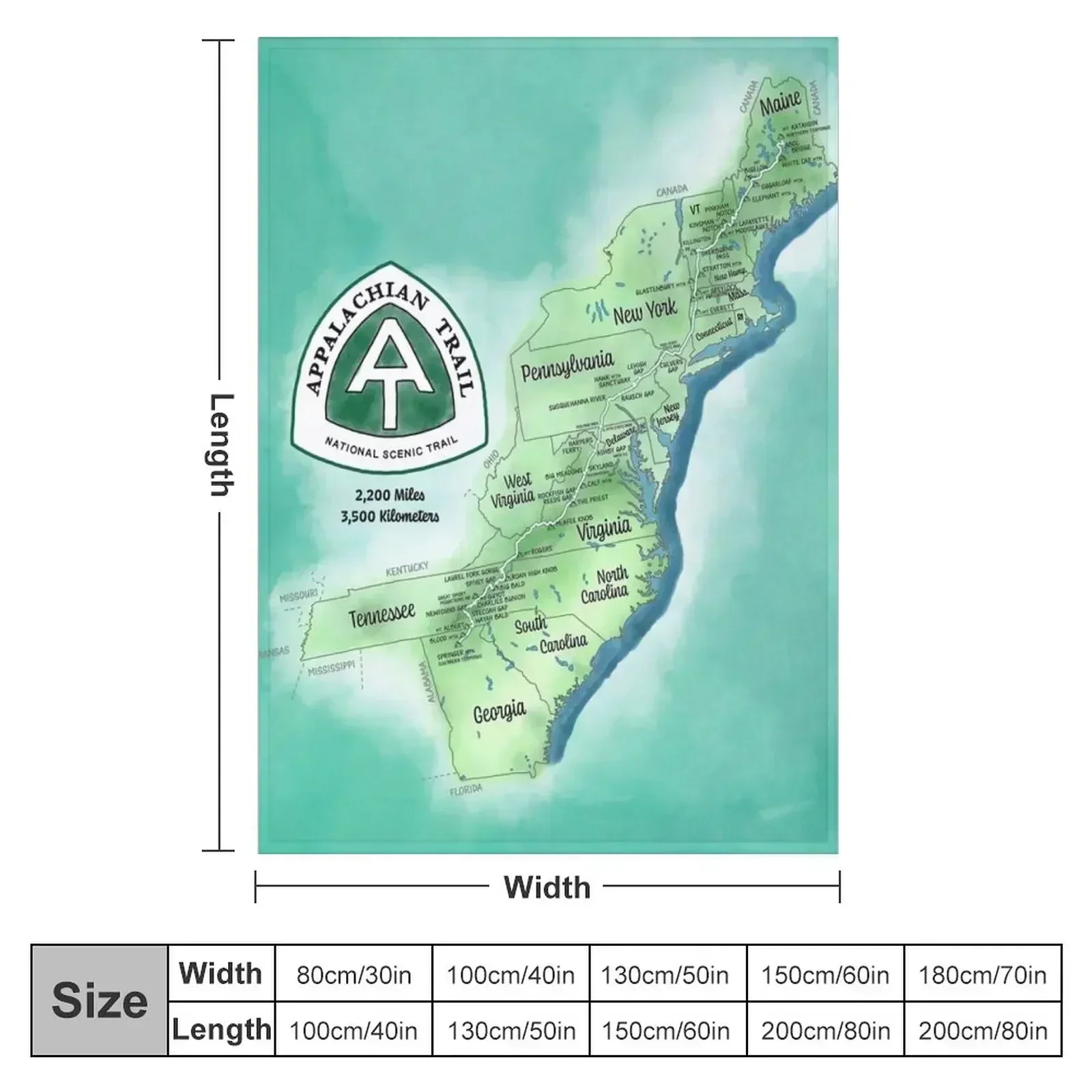 Appalachian Trail Map Throw Blanket For Baby Moving Soft Big Luxury Blankets