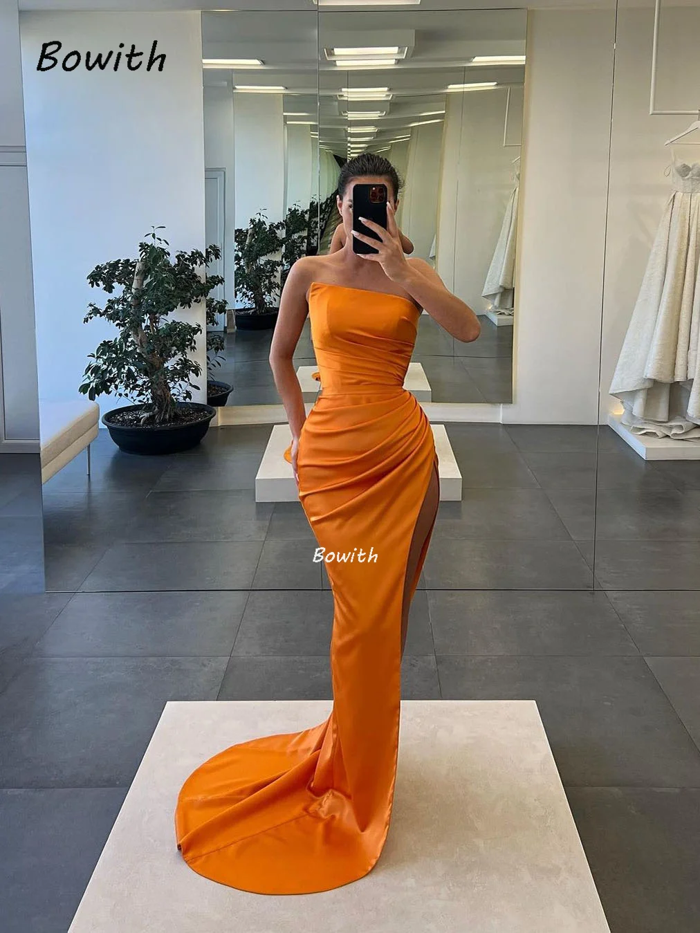 Bowith Strapless Party Dress Elegant Evening Dress with Pleats Mermaid Evening Dress Robe de soiree for Christmas