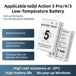 for DJI OSMO Action 5 Pro 4 3 Endurance Batteries and Battery Charger Set 2200mAh Low-Temperature Battery Quick-Charging Charger
