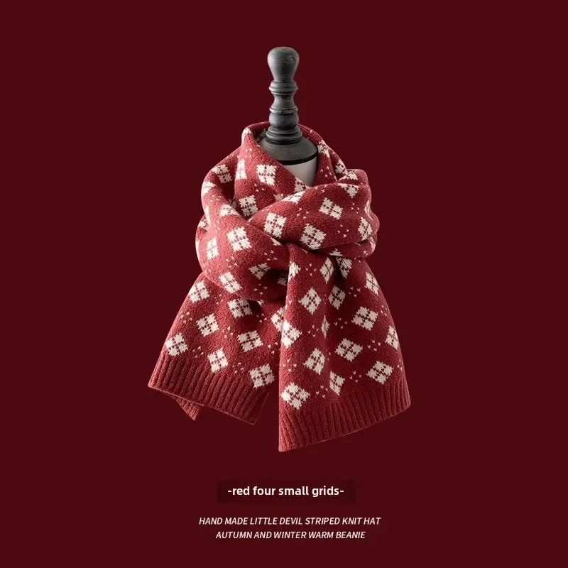 SN55Christmas Present Woolen Shawl Girls  Winter Warm Scarf for Women Men Deer Elk Double-Sided Knitted Scarves Fashion Vers$@1w