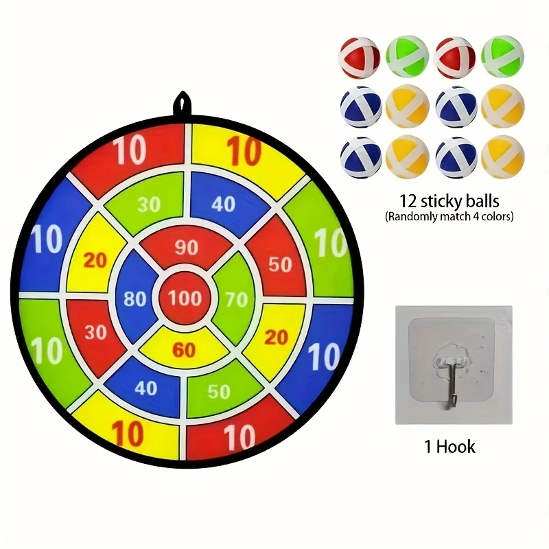 

12pcs Colorful Sticky Ball Dart Board Set, Foldable Portable Indoor & Outdoor Party Game for Family Fun