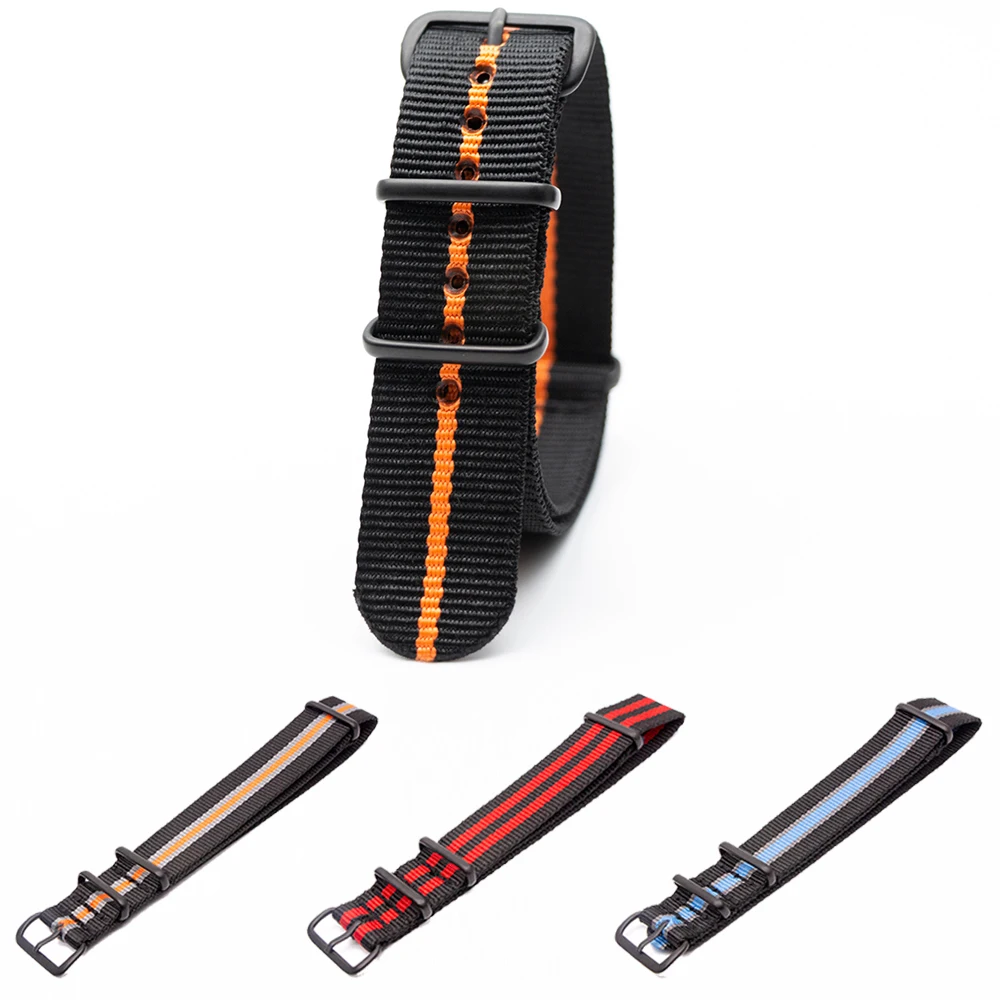 Army Sports Nylon Strap for Watch Bands Buckle Stainless Steel Black Frosted Buckle Watchband 18MM 20Mm 22MM 24MM Straps