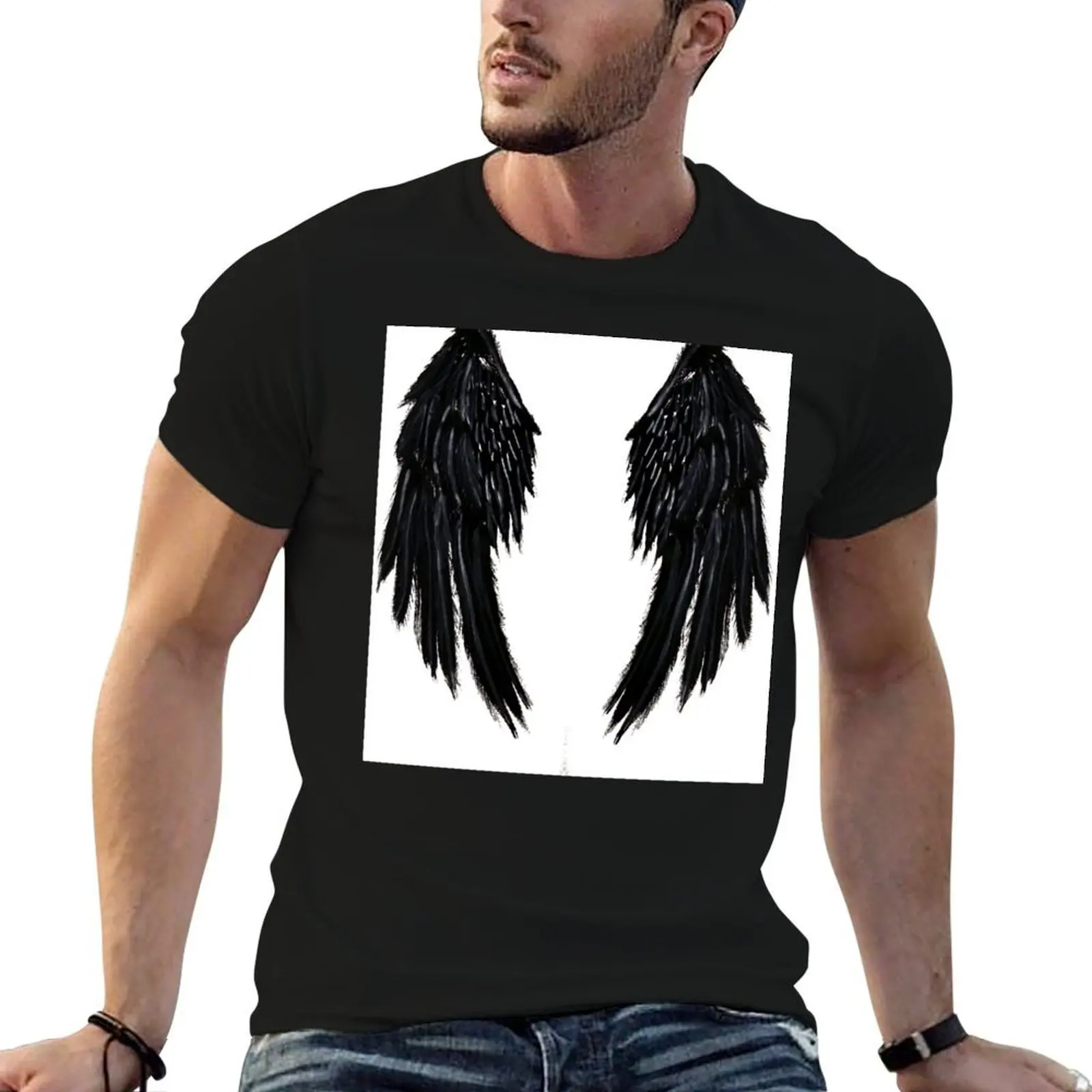

Angelwings black T-Shirt t shirts for man pack cotton mens graphic t shirts T-Shirt