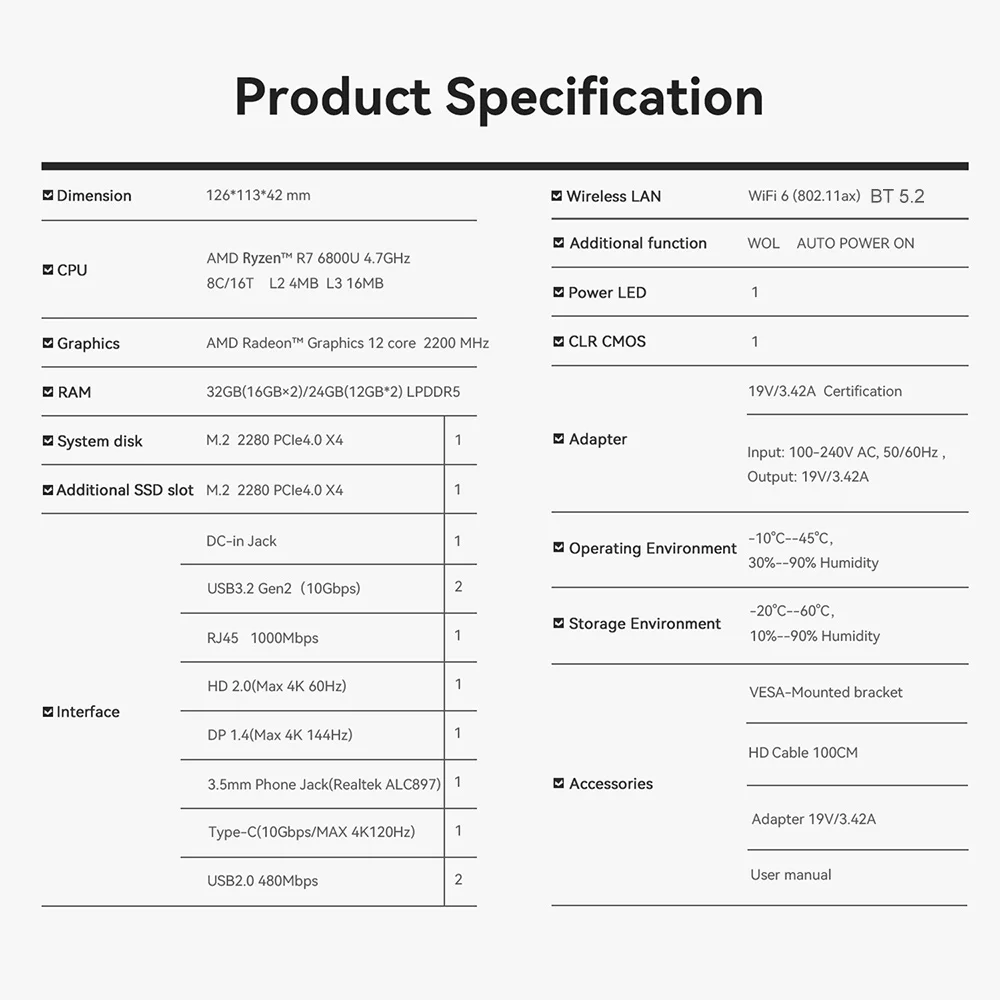Beelink SER5 Max Win 11 Mini PC AMD Ryzen7 6800U/7735HS R3 3200U R5 5500U DDR4 RAM 16G NVME 500G Wifi6 4K Type-C Gamer Computer
