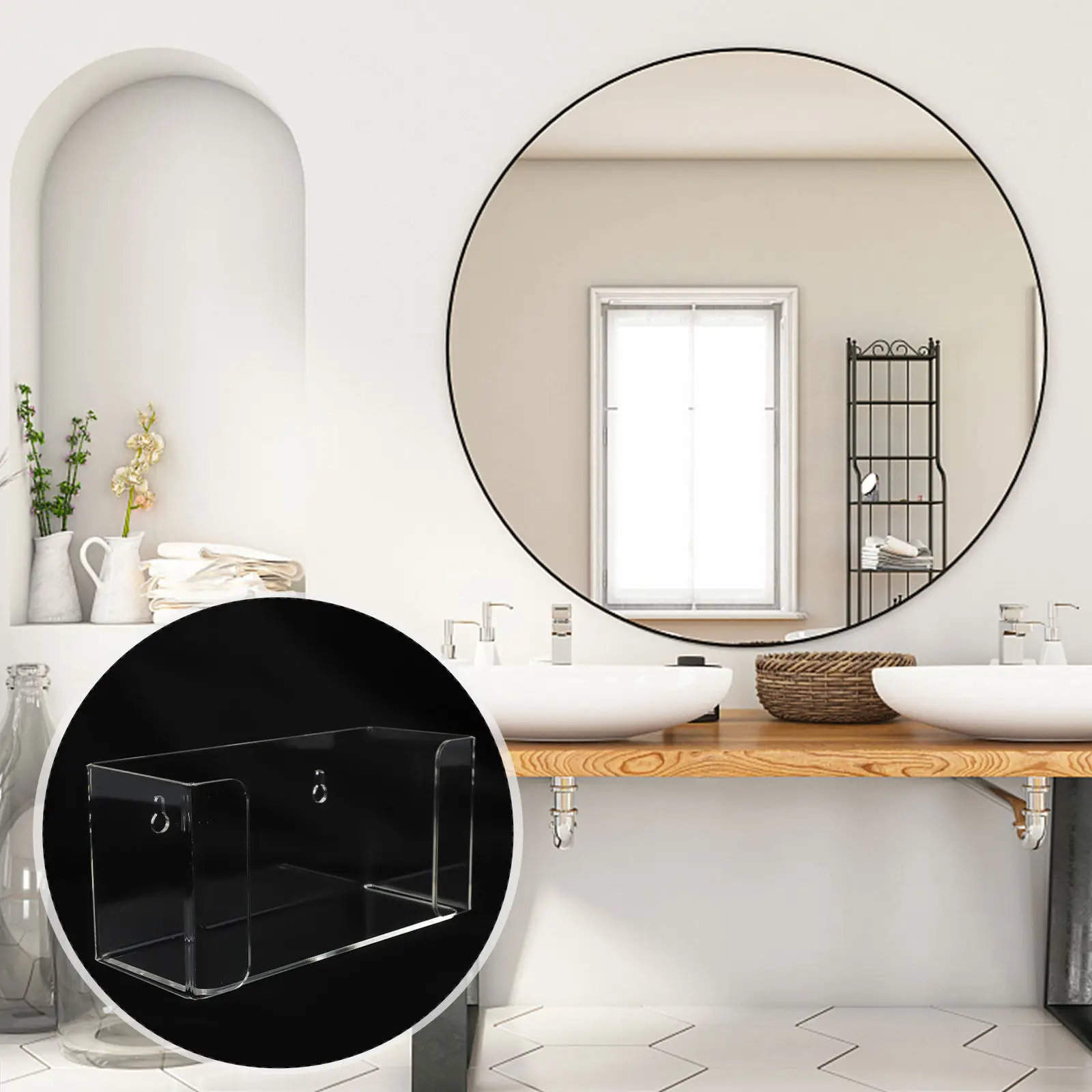 1Pcs Acrylic Wall Storage Box Clear Tissue Mask Gloves Holder No Punching Mountable Napkin Organizer for Home Office Restaurant