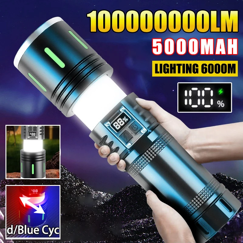 Multifunctional High Power LED Flashlight USB Rechargeable Tactical Light Built-in Battery Outdoor Camping Zoom Handheld Torch