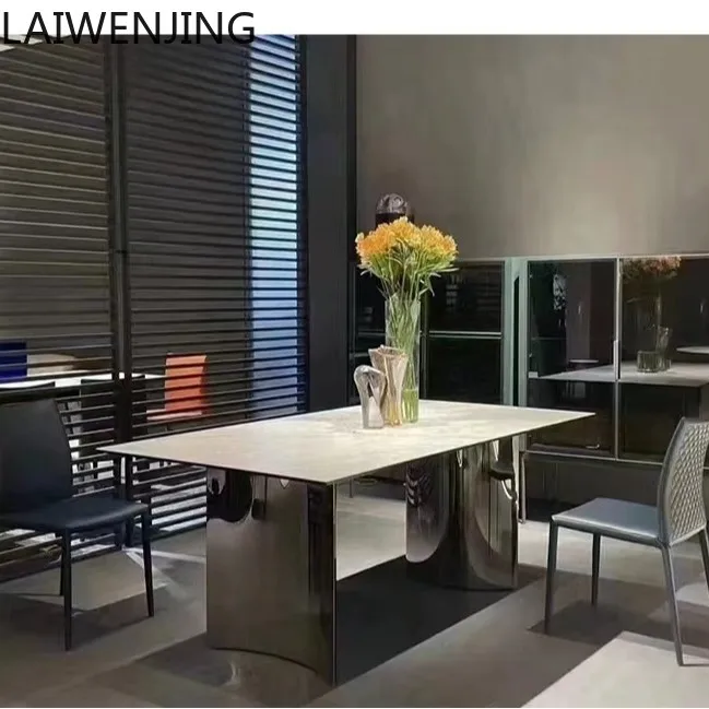 

HLZ Minimalist Rock Plate Dining Table Stainless Steel Dining Table Home Use High-End Creative Table for Various Sizes