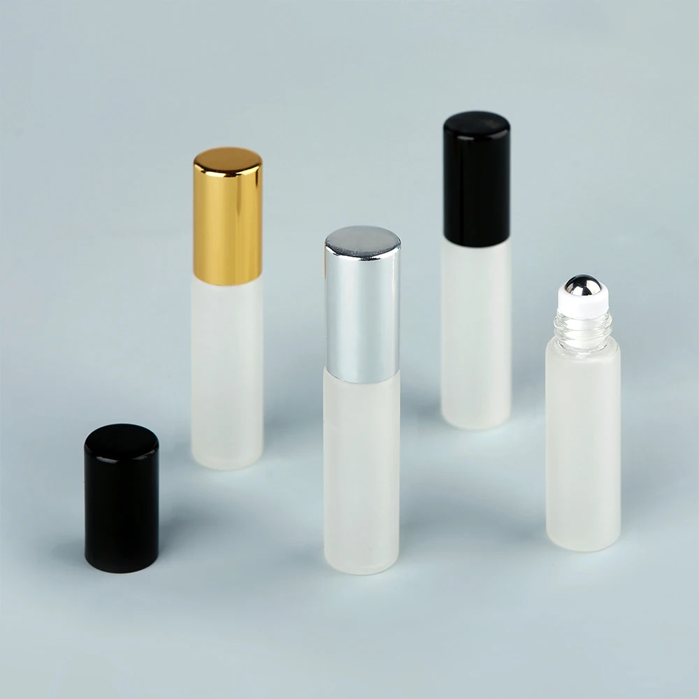 50/100 Stück 5ml Exquisite Mattglas-Parfüm-/Ölroller mit Aluminiumkappe, Glas-/Stahlkugeln, wiederverwendbare Parfümflasche – Detail 4