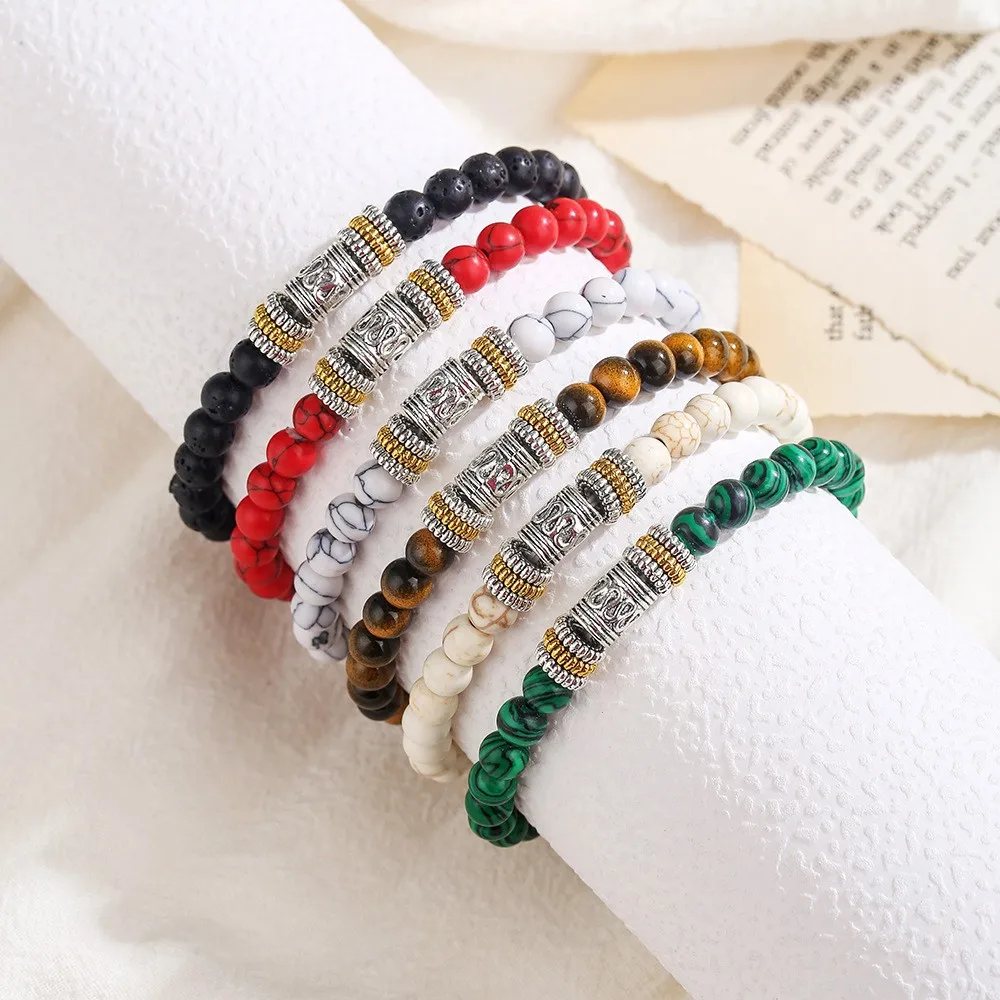 Minimalist 6mm Natural Stone Bracelet Unisex Sanskrit Yoga Meditation Beaded Braclet Lucky Red Braslet Tibetan Buddhist Pulseira