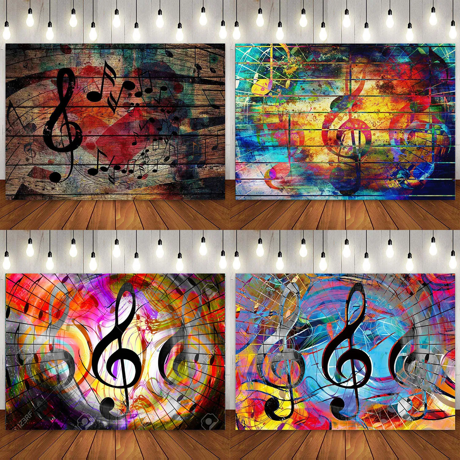 Music Note Rock and Roll Guitar Backdrop Musical Concert Phtography Background Photo Booth 80s 90s Birthday Party Decoration