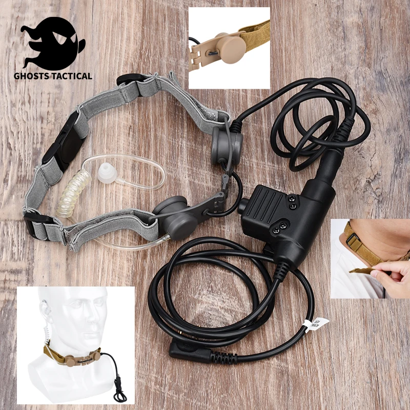 WADSN Throat Microphone Tactical Headset PTT Airsoft Mic Hunting Bodyguard Sniper Throat with U94 PTT for Kenwood Accesorios