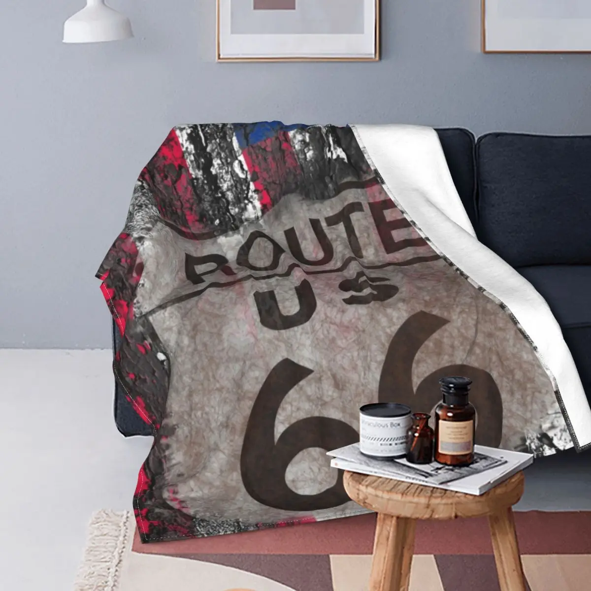 

Vintage USA Flag Blanket 3D Printed Soft Flannel Fleece Warm US Route 66 Throw Blankets for Office Bed Sofa Bedspreads