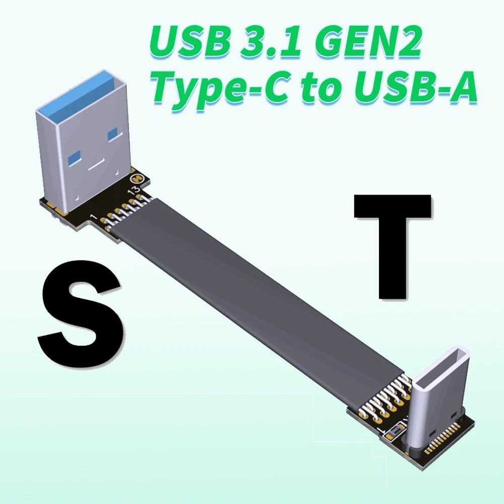 

3A USB Type C double 90 Degree USB C Cable Ribbon Flat Angled Up Down Gooseneck Type USB 3.0 type-C Fast Charging Data Cable