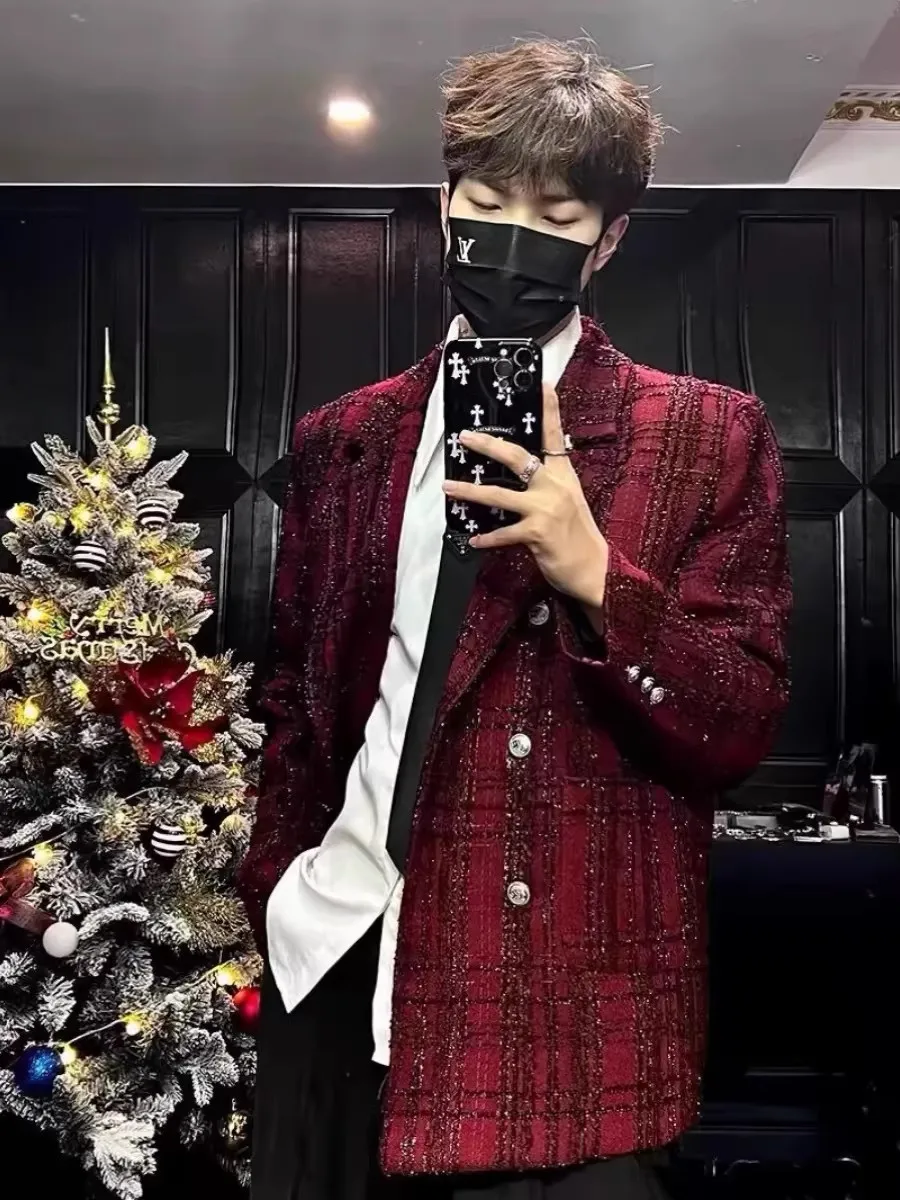  Glittering Men's Suit Jacket Loose Fit Fashionable Street Style Autumn Winter Casual Wear Long Sleeve  Color