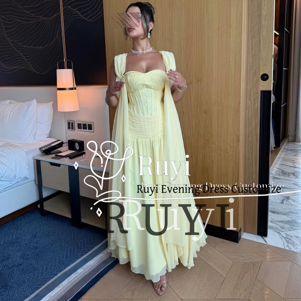 

Customized Light Yellow Sweethert Neck Evening Dresses for Special Occasion Draped A-line Prom Party Gown