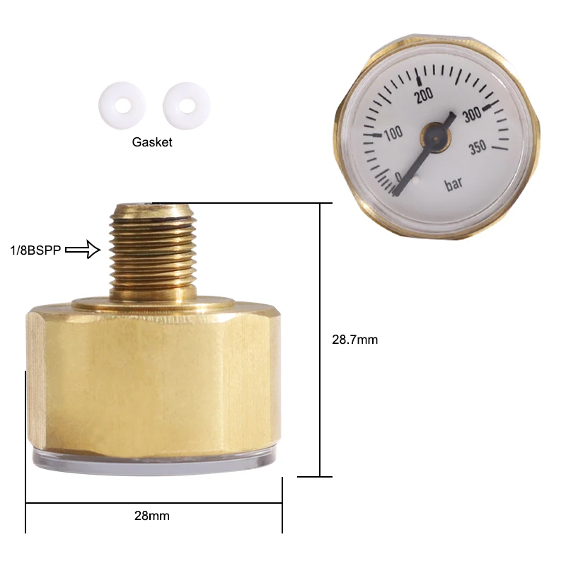 

350Bar copper shell precision pressure gauge CO2 dial diameter 28mm, 1/8bsppG1/8 pressure gauge