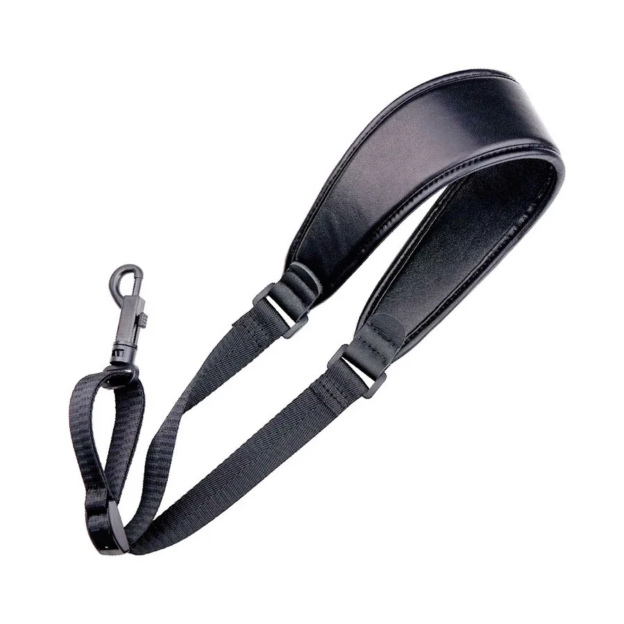 

Black Saxophone Sax Soft Leather Neck Strap w/ Cotton Belt Hook Play in Comfort