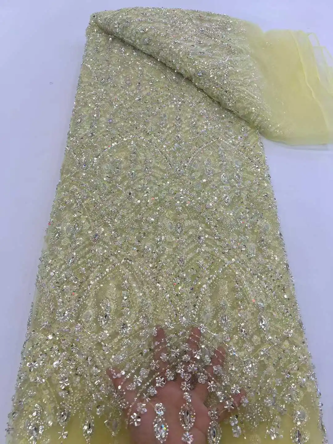 Luxury African Big Stones Lace Fabric 2026 High Quality 5 Yards Nigerian French Groom Heavy Lace Material For Wedding Dress