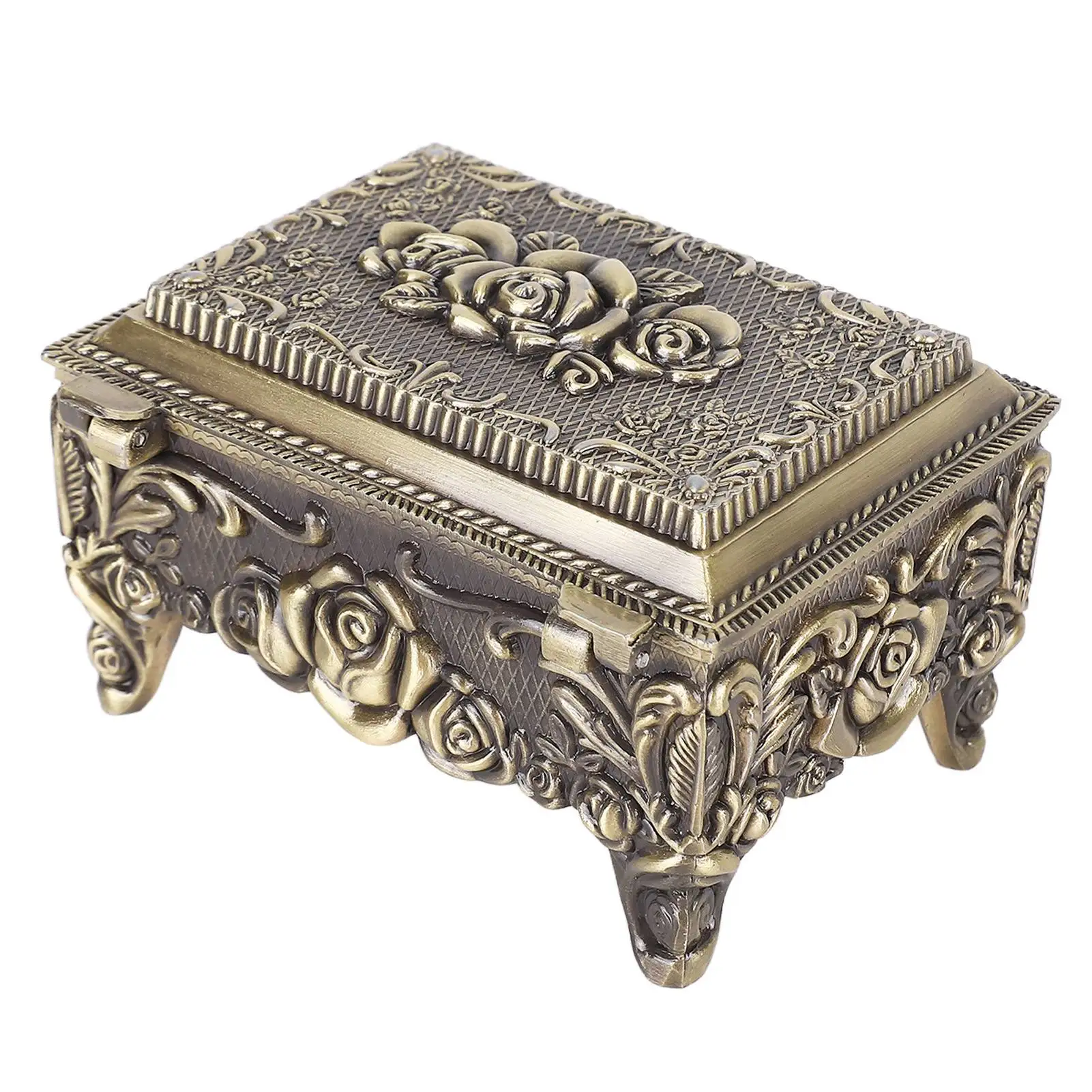 Vintage Jewelry Storage Box Alloy Decorative Large Capacity Jewelry Box for Earrings Rings Bronze Colour