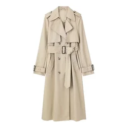 TRAF giacca a vento lungo soprabito cintura autunnale Trench per donna manica lunga cappotti eleganti donna doppio petto nuovo In cappotti