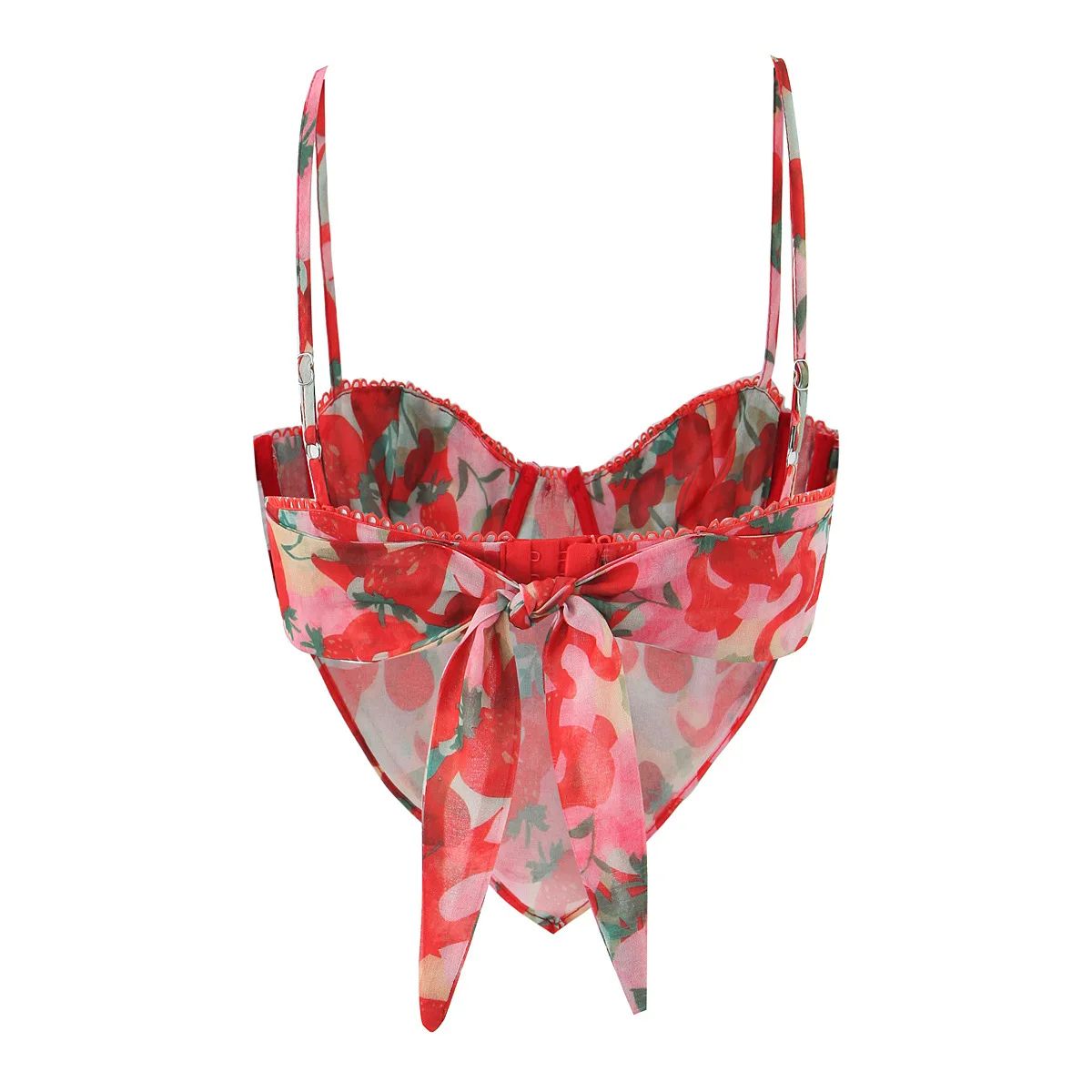 New Playful Strawberry Print Camisole Top With Delicate Lace Trim For Women Sweet Design For Cute Casual Style Vacation Top 5PLA