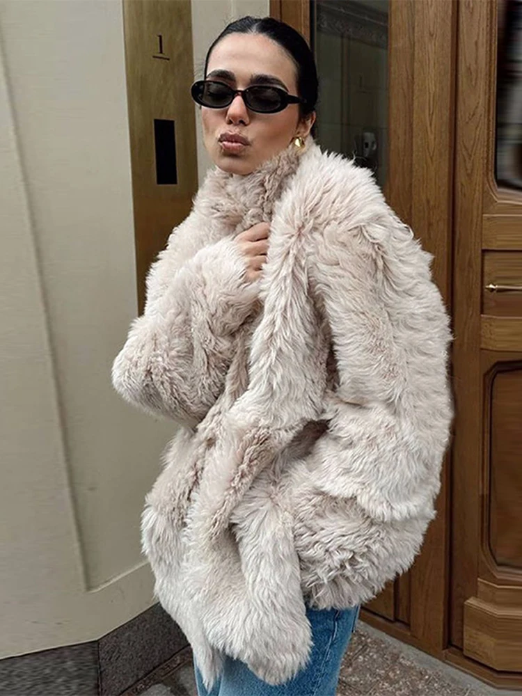 Casual namaakbont effen damesjas zachte enkele rij knopen opstaande kraag zakken vrouwelijke jassen 2025, herfst winter mode dame outwears