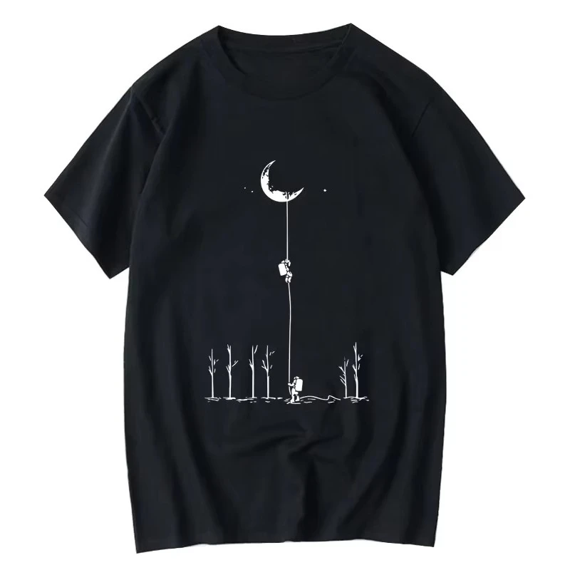 

Летняя повседневная мужская футболка высшего качества, крутая забавная повседневная свободная футболка с принтом космонавта для мужчин, футболка с круглым вырезом, мужская футболка унисекс