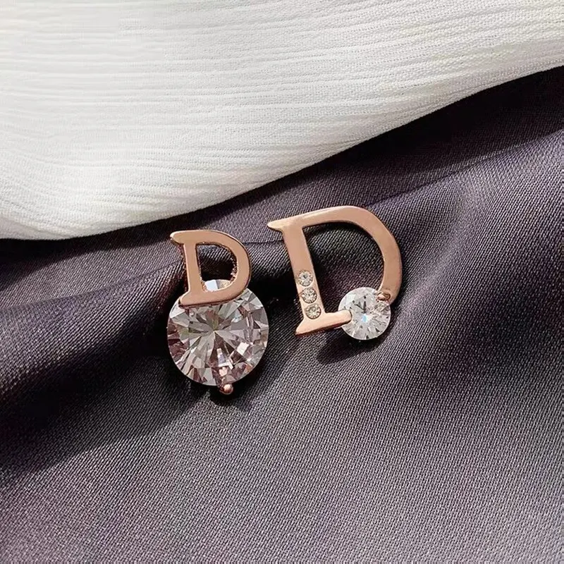 Letter D Earrings For Women Shiny Zircon Stud Earrings Light Luxury European and American Earrings Party Wedding Jewelry Gifts image 4