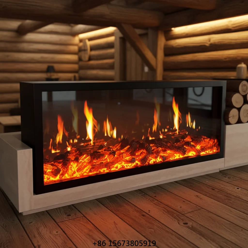 70.87 Inch LCD Electric Fireplace - Real Flame, Multi-Color Flames, Adjustable Heating, Remote & Voice Control, CE Certified