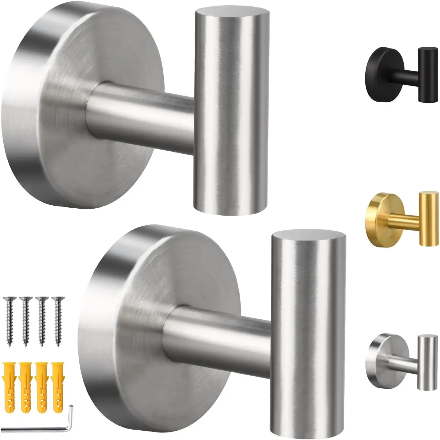 

2 Pack Brushed Nickel Towel Hooks, SUS304 Stainless Steel for Bathroom Bedroom Kitchen Hotel Office