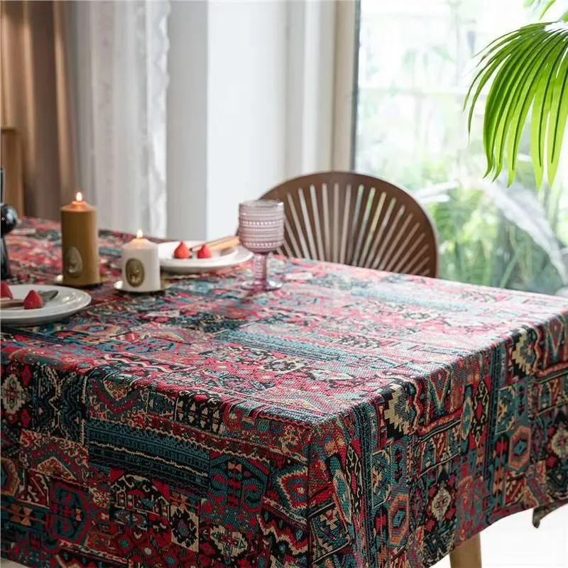 Bohemian Jacquard Table Cover, Ethnic Pattern Cloth for Dining Table Decor