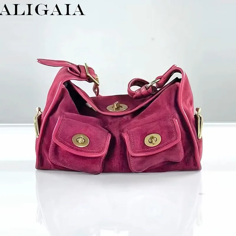 

New Casual Commuter Large Capacity Suede Pillow Bag Single Shoulder Crossbody Bag Retro Style Polyester Lining Zipper Closure
