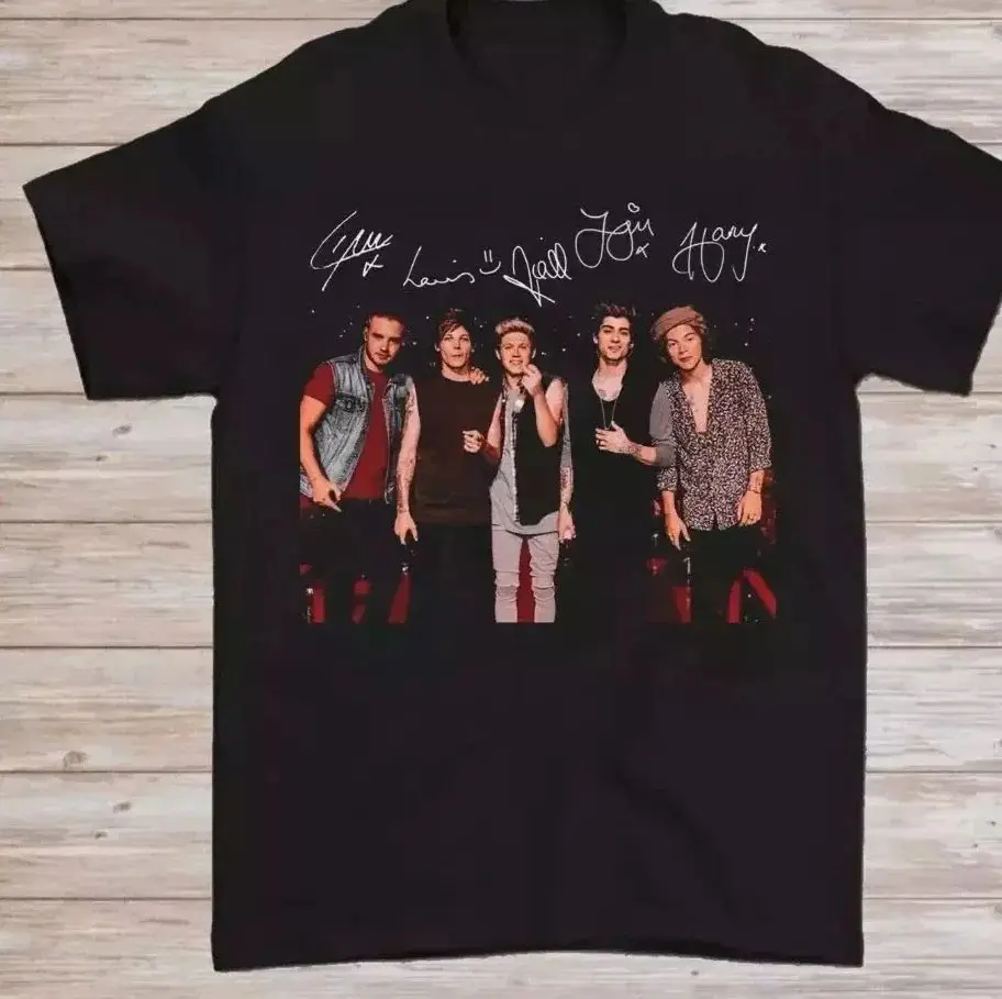 Hip Pop Y2k Tops New Vtg One Direction Band Signature T-shirt Print Cotton Short Sleeve Casual Loose Sports Streetwear Unisex