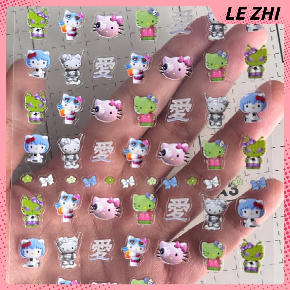 

1/3/5PCS Original Gothic Street Hello Kitty Nail Accessories Stickers 5D Nail Art Charms Decorations DIY Supplies Sticker Toys