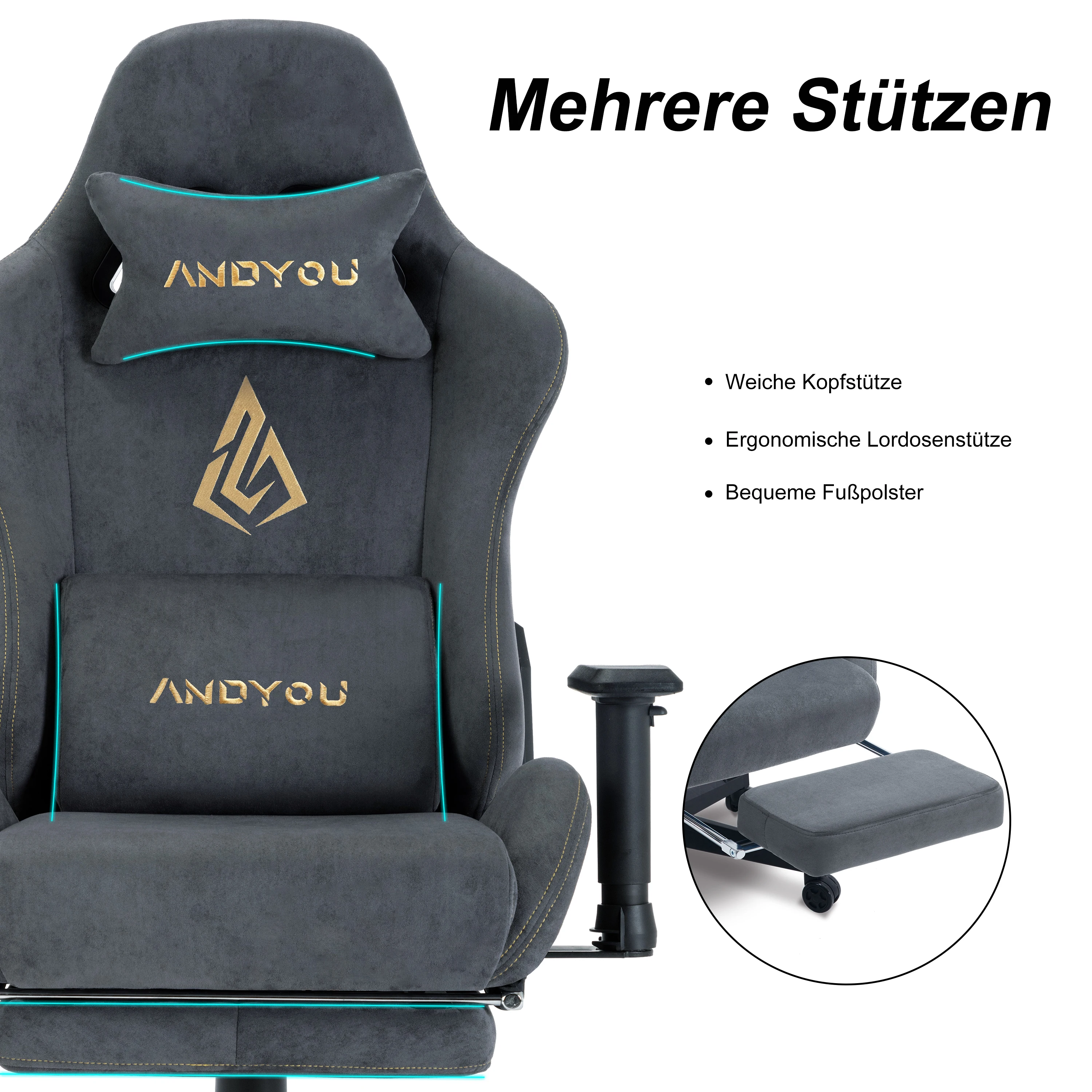 Andyou-Silla de ordenador con reposapiés y soporte Lumbar, asiento ergonómico ajustable en altura, para PC, Gaming