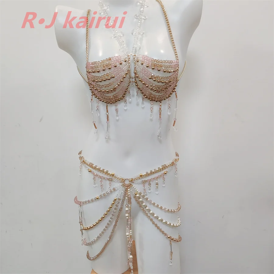 

RJ Fashion Sexy Metal Acrylic Neck Body Chain Champagne Beads Halter Dress Sexy Masquerade Stage Party Jewelry Accessories