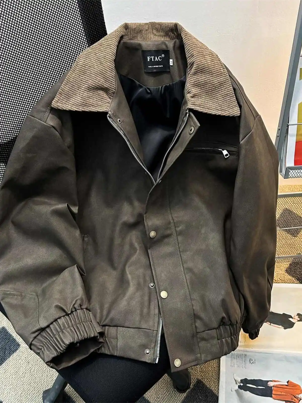 

Женская кофейная кожаная куртка-бомбер, винтажная бейсбольная куртка Harajuku 2000-х годов, эстетичная осенняя куртка с длинными рукавами, верхняя одежда, одежда