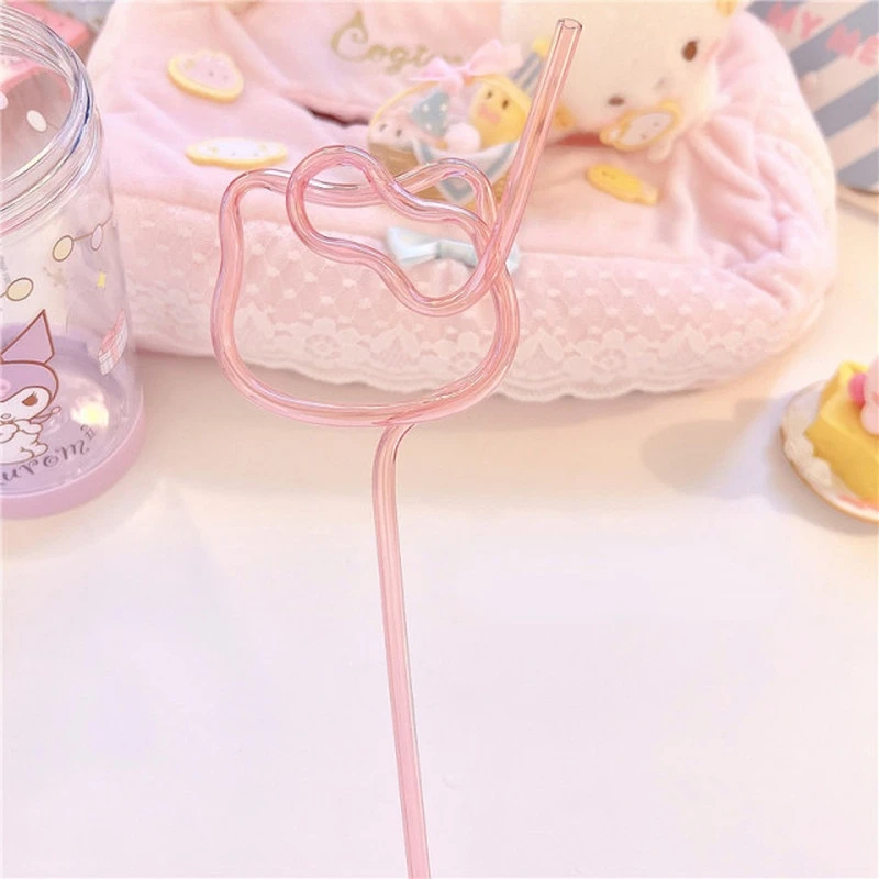 Hello Kitty-Paille à boire réutilisable en forme de chat Kt, paille colorée en forme de beurre, tuyau à cliquetis, dessin animé, jus de lait, cadeau