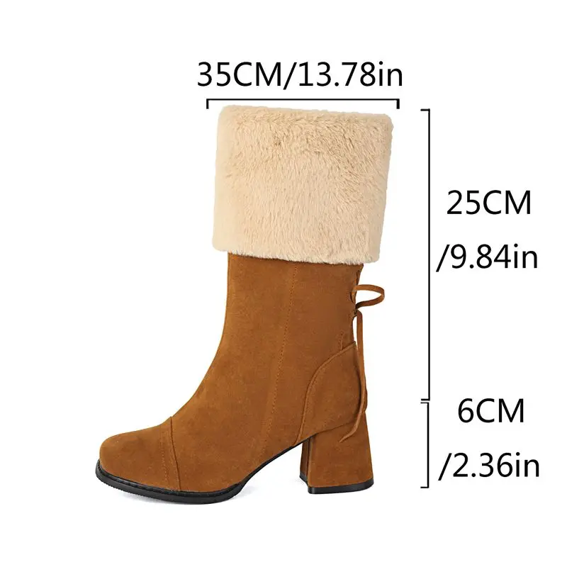 

ORCHA LISA Fashion shoes Fashion Women's Winter Boots Square Toe 6cm Block Heel Zipper Lace Up Flock Suede Big Size 41-43