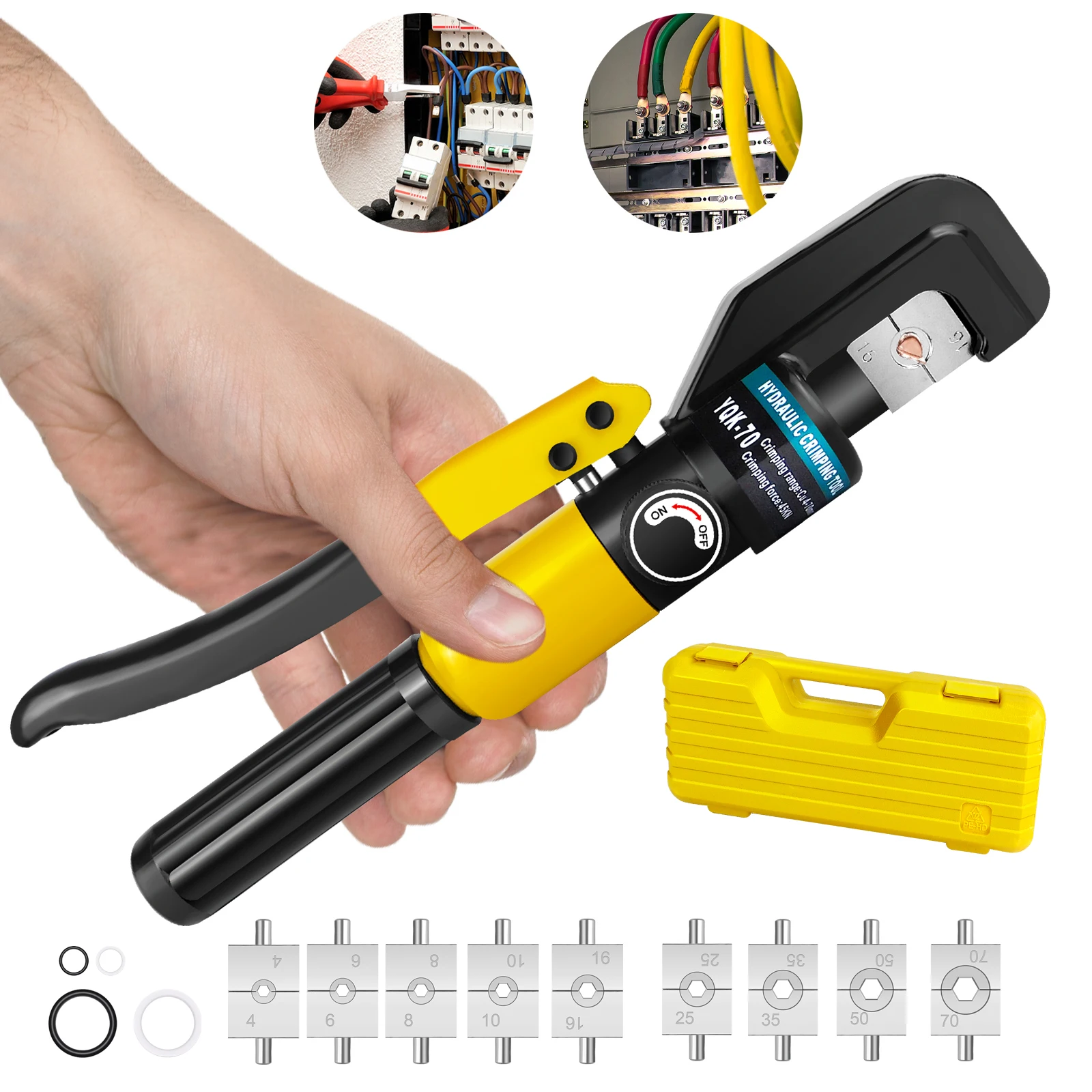 4,6,8,10,16,25,35,50,70mm² Hydraulic Crimping Tool Crimper Pliers w/ Tool Box- Crimping for Copper Aluminium Cable Lugs